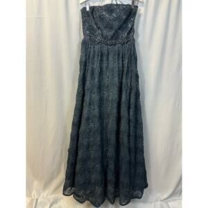 Adrianna Papell Collection Ball Gown Steel Blue Tulle Rosette Dress DAMAGE 10